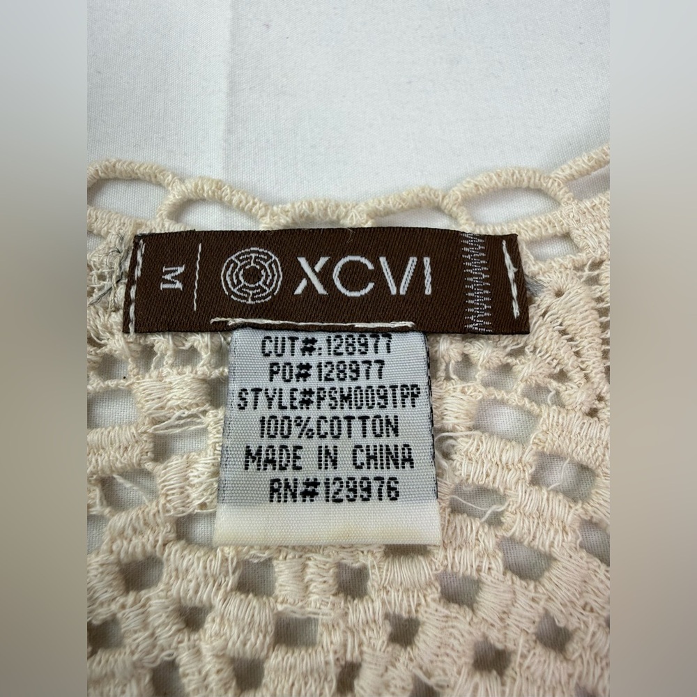 XCVI Cream Crochet Pullover Cotton Blouse Open Weave Size Medium - Picture 5 of 8